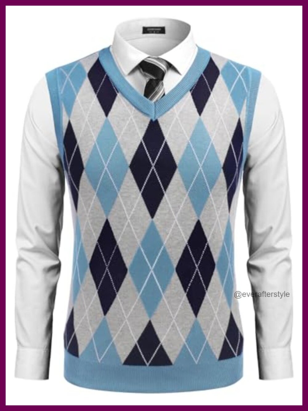 Sleeveless V Neck Pullover Sweater Argyle Knit Vest Slim Fit Lightweight